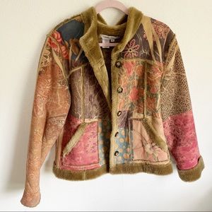 Coldwater Creek / faux fur lined patchwork Jacket